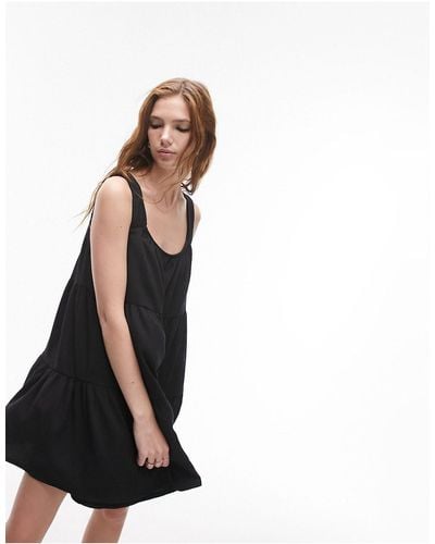 TOPSHOP Tiered Mini Textured Dress - Black