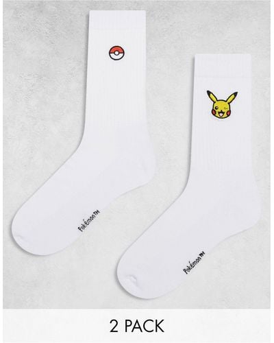 ASOS 2 Pack Socks With Pokemon Embroidery - White