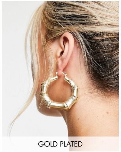 Image Gang 18k Plated Phoebe Bamboo Hoop Earrings - Metallic