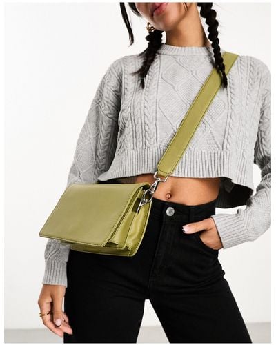 ASOS Leather Multi Compartment Crossbody Bag - Green