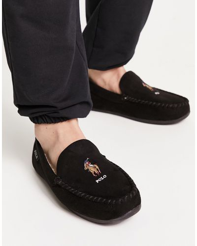 Ralph Lauren Exclusivité asos - - chaussons style mocassins à motif ours et poney - Noir