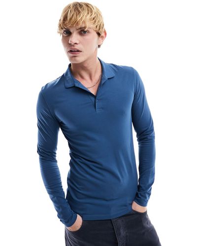 ASOS Long Sleeve Muscle Fit Polo - Blue