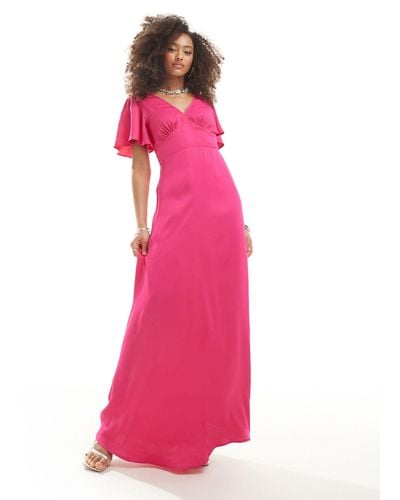 Maids To Measure Bridesmaid Flutter Sleeve Maxi Dress - Pink
