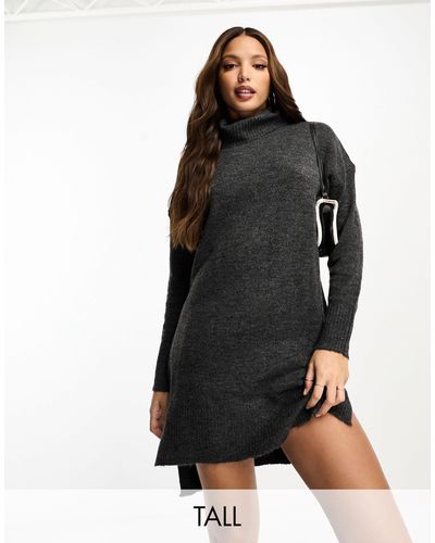 Brave Soul Tall Ming Knit Roll Neck Sweater Dress - Black