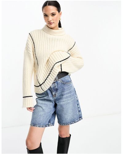 Y.A.S Contrast Stitch Ribbed Jumper - Blue