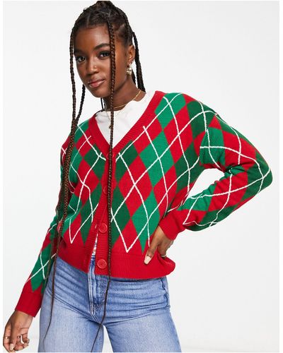 Brave Soul Christmas Cardigan - Red