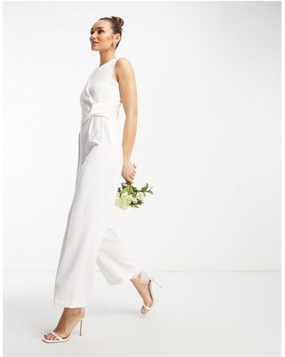 Vila Bridal Tailored Jumpsuit With Knot Front - White