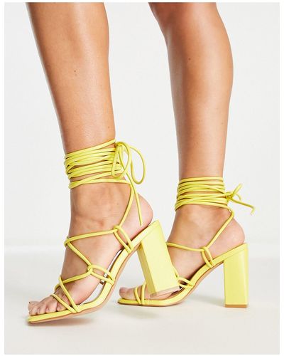 SIMMI Simmi London Tie Ankle Block Heeled Sandals - Yellow
