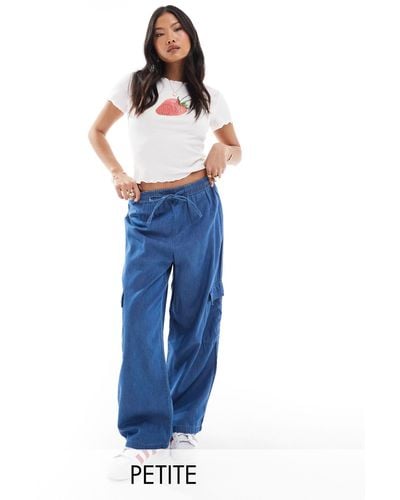 Only Petite Marla - pantalon cargo ample en denim - moyen - Bleu