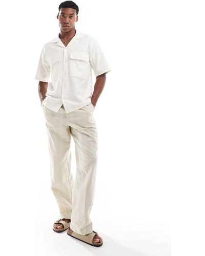 Jack & Jones Premium Oversized Textured Shirt With Utility Pockets - White