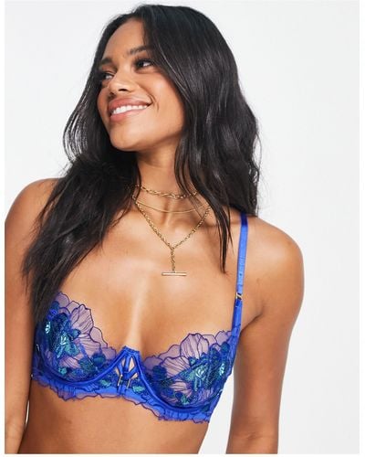 Ann Summers Ambitious Embroidered Non Padded Balcony Bra - Blue