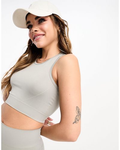 Pull&Bear Seamless Racer Neck Cropped Top Co-ord - White