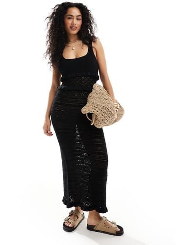 Miss Selfridge Frill Crochet Maxi Dress - Black