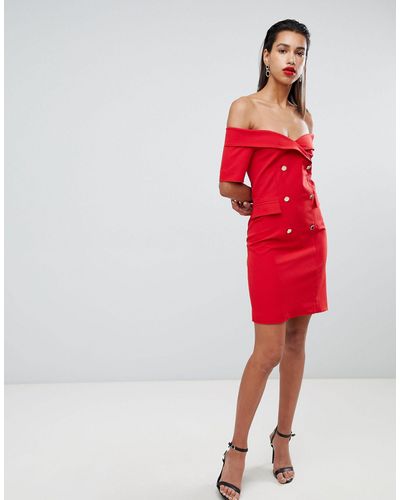 Morgan Vestido estilo esmoquin con escote Bardot en rojo