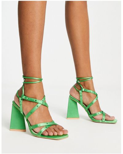 Raid Elinora Block Heel Sandals With Stud Embellishment - Green