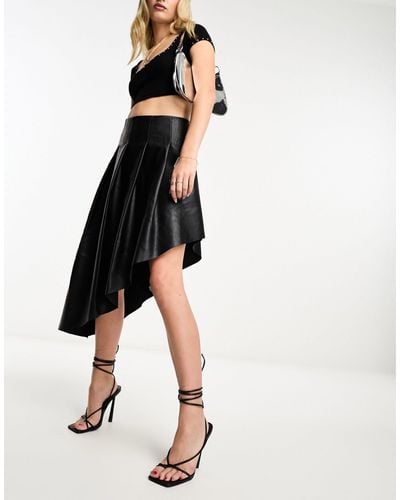 Miss Selfridge Faux Leather Asym Pleated Skirt - Black