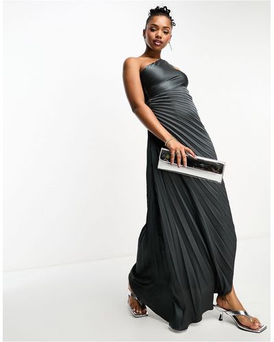 Style Cheat Exclusivité - robe plissée asymétrique longueur mollet - gris acier - Noir