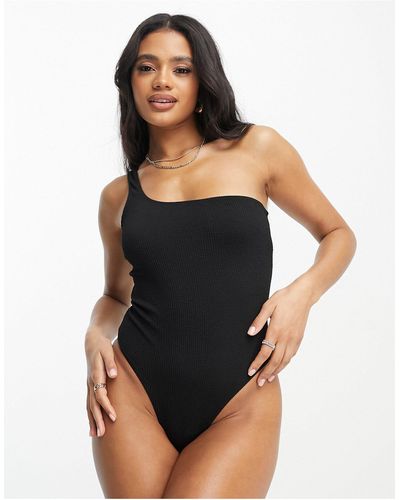 ASOS Crinkle One Shoulder Swimsuit - Black