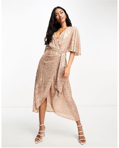 Style Cheat Exclusive Angel Sleeve Sequin Dress - Natural