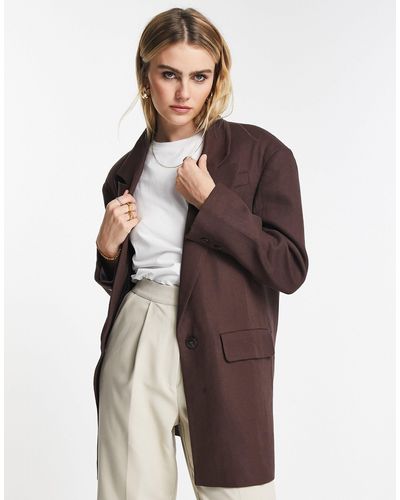 TOPSHOP Relaxed Oversized Single Breasted Blazer - Brown