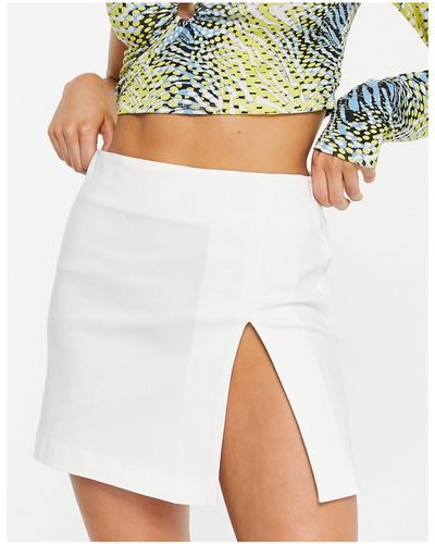 ASOS Bengaline Micro Mini Skirt With Super High Split - White