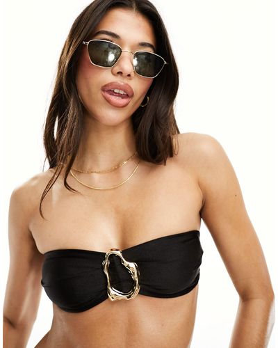 ASOS Sleek Bandeau Bikini Top With Gold Hardware - Black