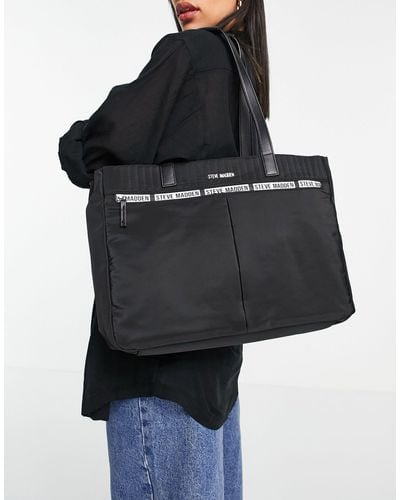 Steve Madden Zippaa Tote Bag With Logo Tape - Black
