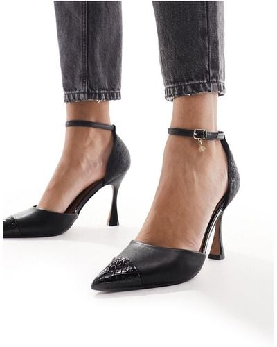 River Island Court Heels With Embossed Toe Detail - Black