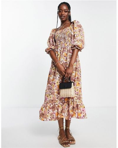 Miss Selfridge Shirred Midi Dress - Multicolour