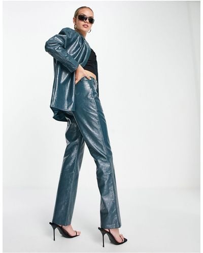 4th & Reckless Straight Leg Leather Look Embossed Trouser Co-ord - Blue