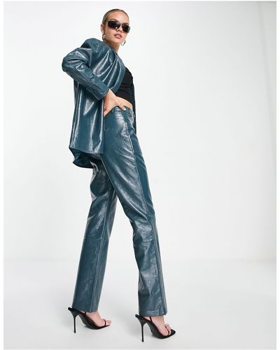 4th & Reckless Pantalon droit d'ensemble en imitation cuir à détails en relief - sarcelle - Bleu