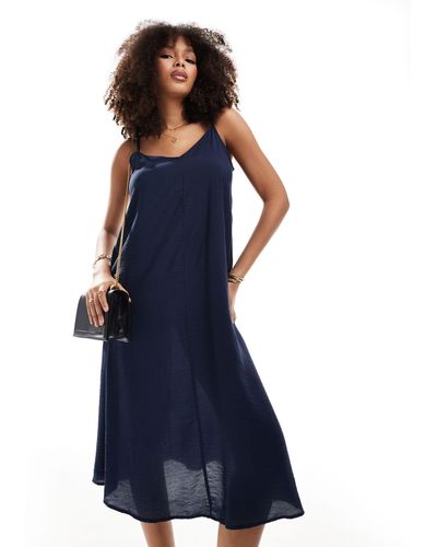 Vero Moda Woven Cami Midi Dress With V Front - Blue