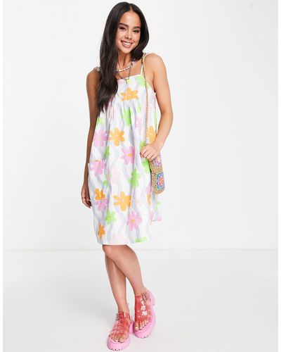 Native Youth Strappy Cami Smock Dress With Pockets - Multicolor