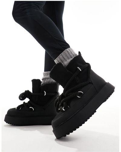 ASOS Alpine Shearling Lace Up Snow Boots - Black