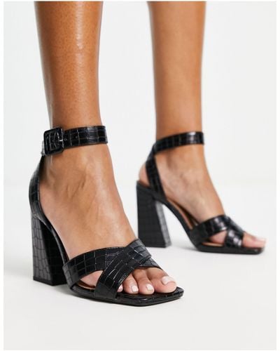 New Look Croc Sandalen Met Vierkante Neus En Flare Hak - Zwart
