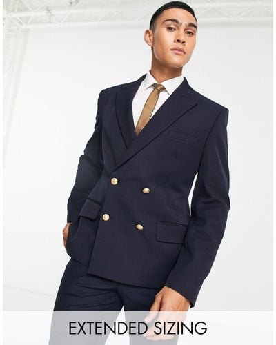 ASOS Wedding - blazer skinny con bottoni color oro - Blu