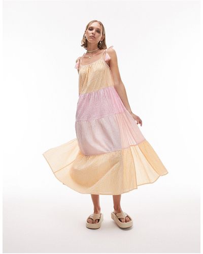 Topshop Unique Tiered Stripe Midi Dress - Pink