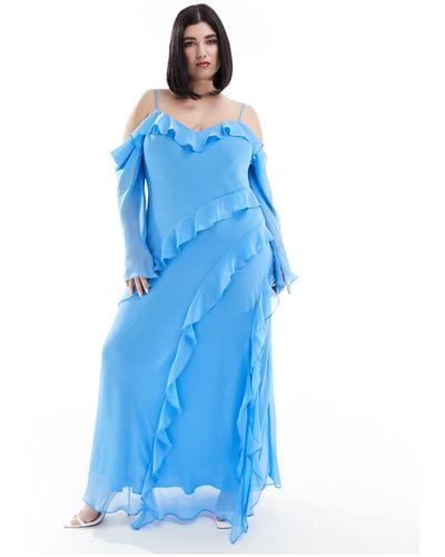 Forever New Long Sleeve Ruffle Maxi Dress - Blue