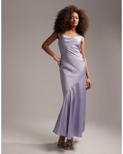 ASOS Bridesmaid Satin Maxi Dress With Asymmetric Bow Back - Purple
