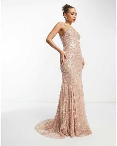 Beauut Bridesmaid Allover Embellished Maxi Dress With Train - Natural