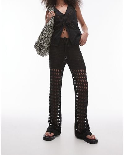 TOPSHOP Knitted Crochet Trousers - Black