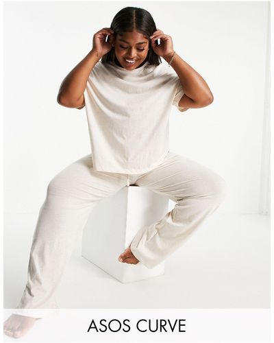 ASOS Asos Design Curve Mix & Match Jersey Straight Leg Pyjama Trouser - White