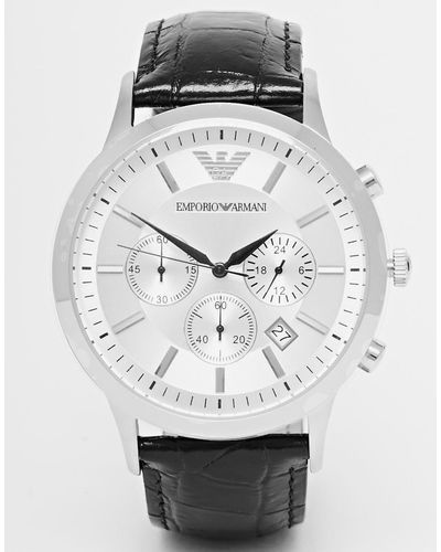 Emporio Armani – AR2432 – Chronographen-Uhr mit Lederarmband - Schwarz