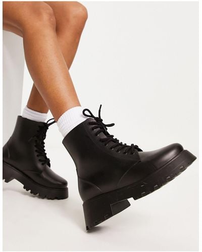 ASOS Galaxy Chunky Lace Up Gumboots - Black