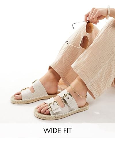 ASOS – jada – espadrilles-sandalen aus naturfarbenem leinen mit doppeltem riemen und schnallen, weite passform