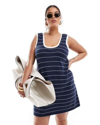 ASOS Asos design curve - robe trapèze courte en maille avec encolure à liseré - bleu marine