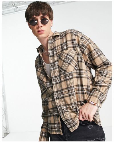 Good For Nothing Oversized Flannel Shirt - Brown