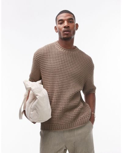 TOPMAN Crochet Knit T-shirt - Brown
