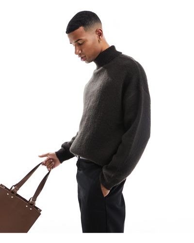 ASOS Oversized Knitted Fluffy Roll Neck Sweater - Black
