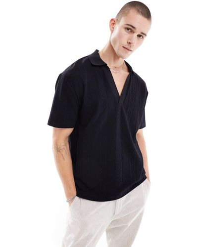 ASOS Oversized Textured Polo With Revere Neck - Blue